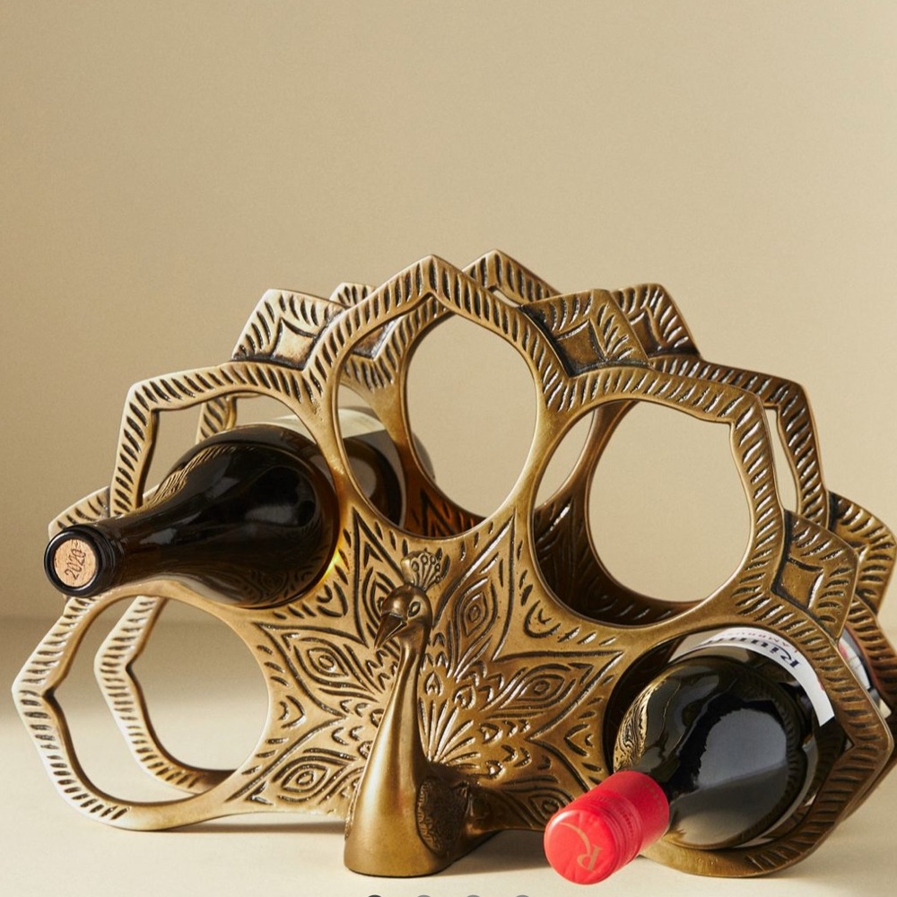 Anthropologie brass Pavo peacock wine bottle holder